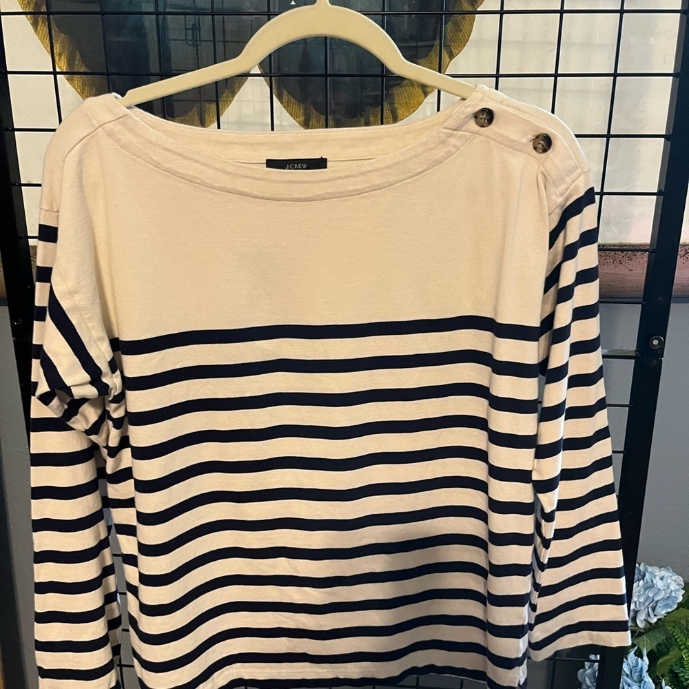 J. Crew Navy and Cream Striped Blouse